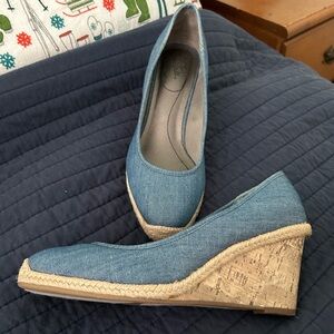 Denim blue wedge heels 8.5